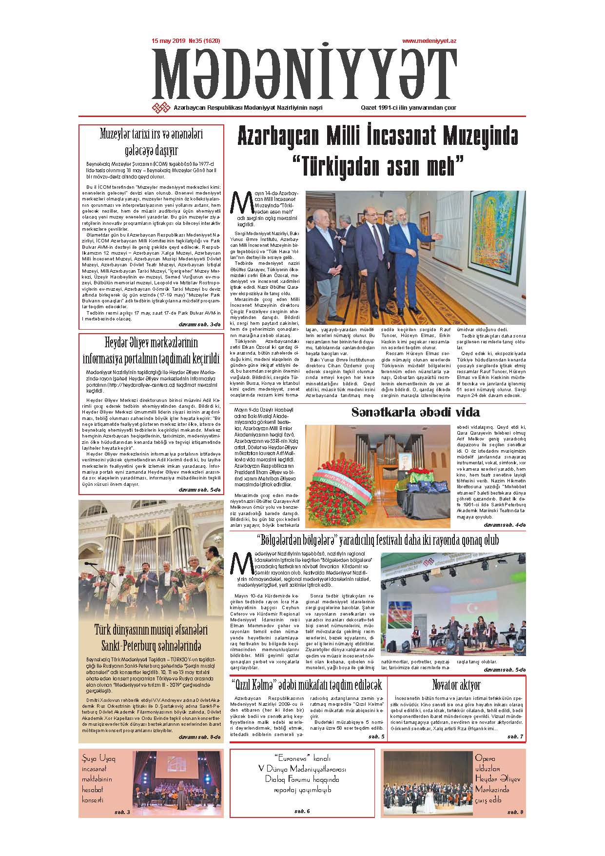 Mədəniyyət qəzeti, 15.05.2019