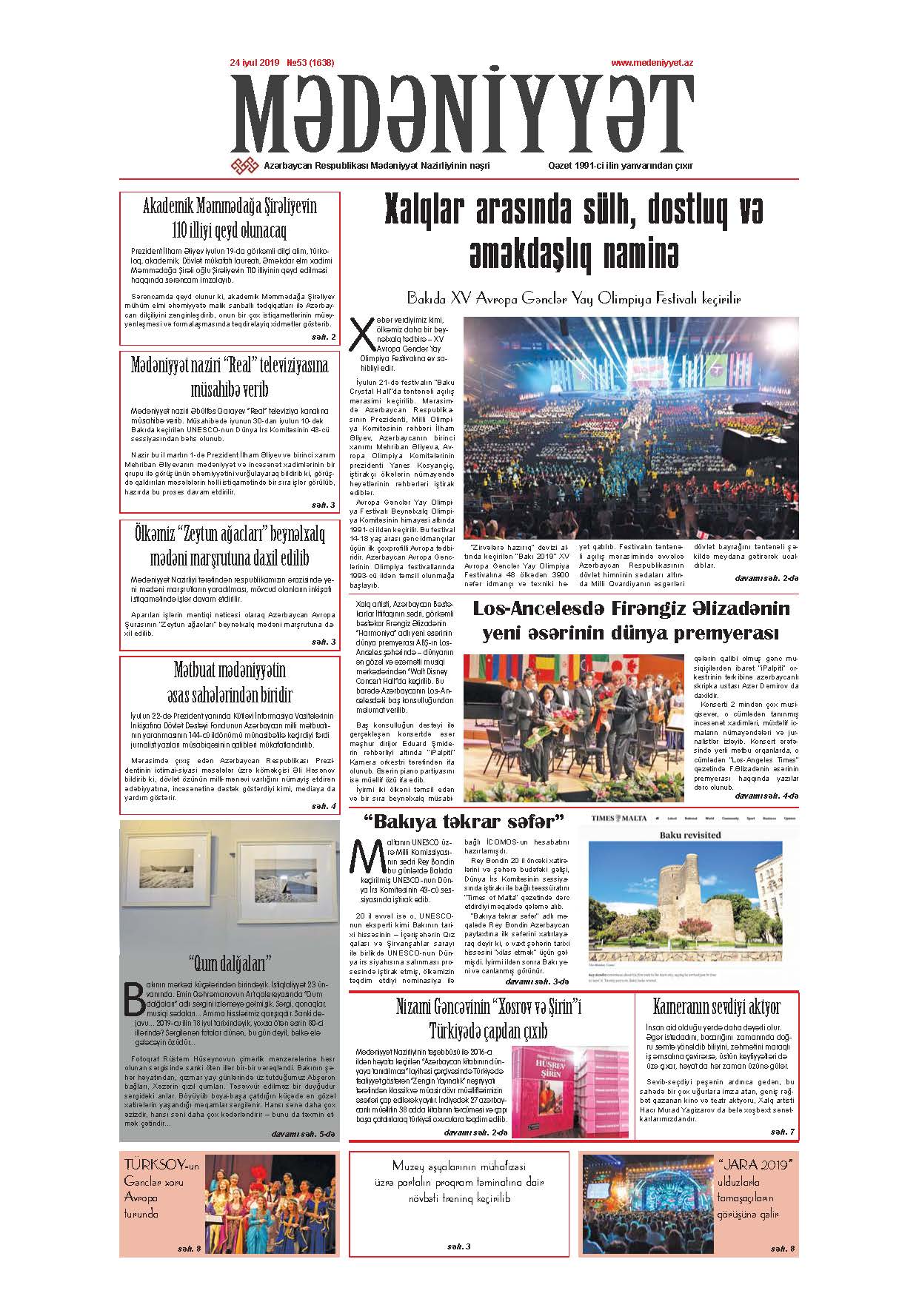 Mədəniyyət qəzeti, 24.07.2019